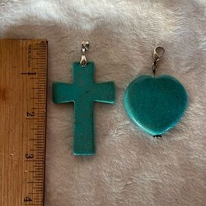 2 stone pendants, tourquise western style pendants. Cross and heart